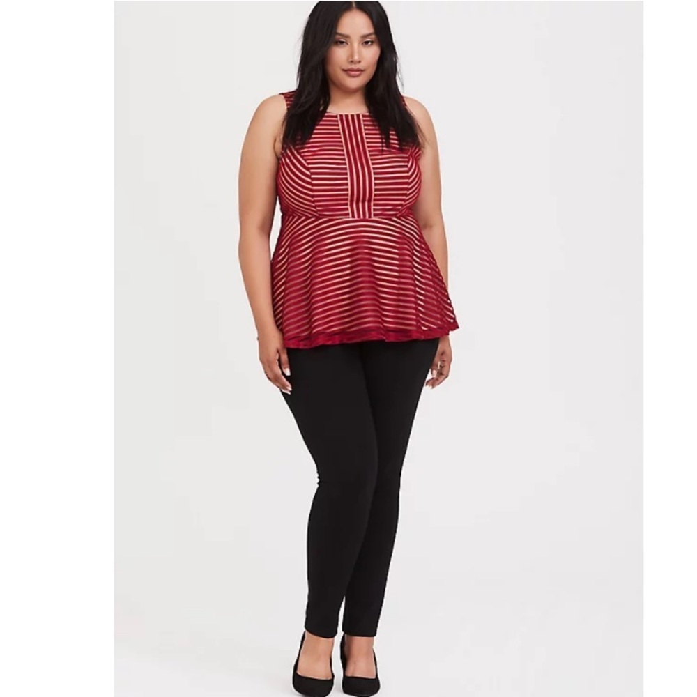 🌟HP🌟Torrid Size 5X DARK RED SHADOW STRIPE PEPLUM TOP 🆕 - Picture 4 of 7